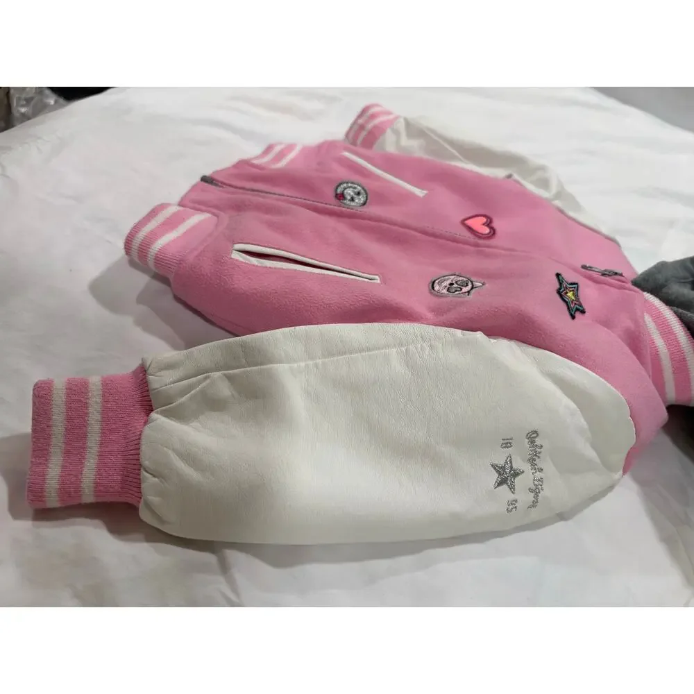 Osh Kosh B’gosh Varsity Bomber Jacket Pink Coat w/ patches Size 2T Girls
